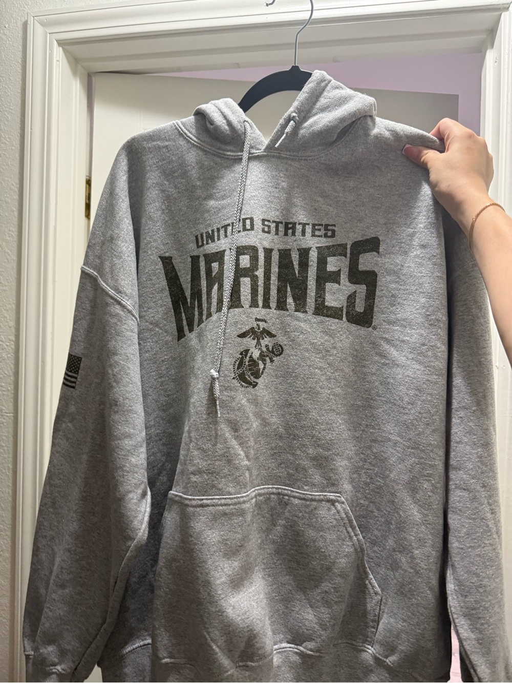 MV Sport Gray United States Marines Hoodie with Olive Print